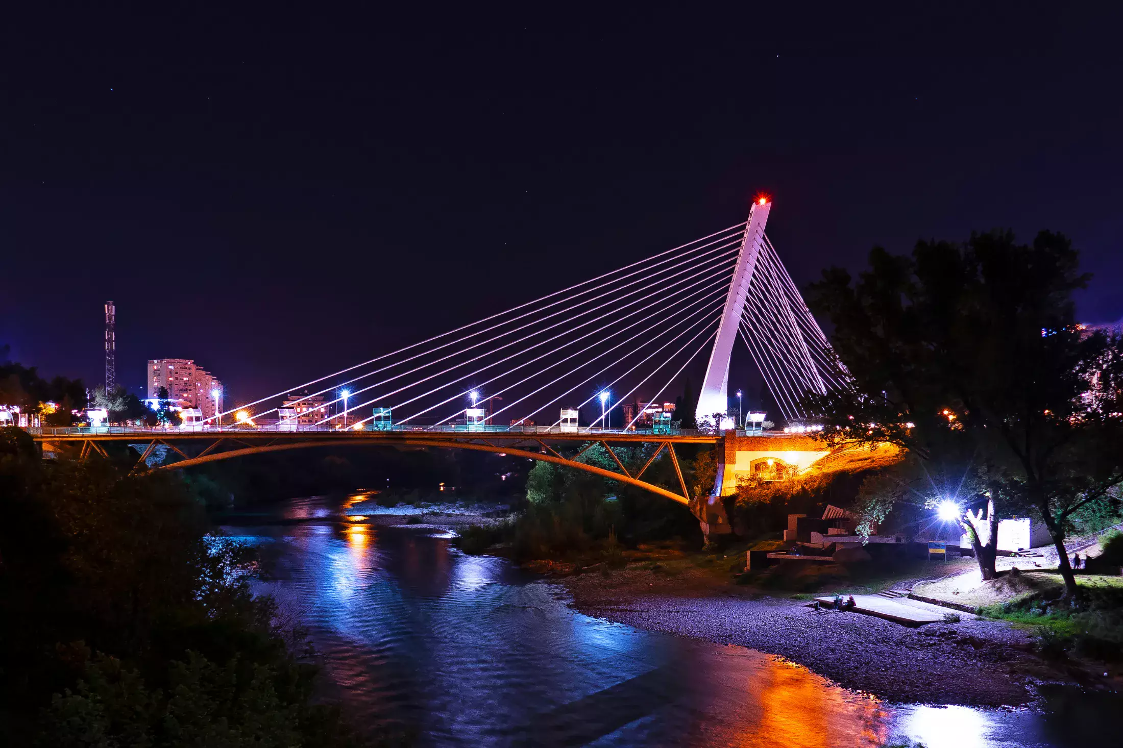 The Millennium Bridge in Podgorica at night.