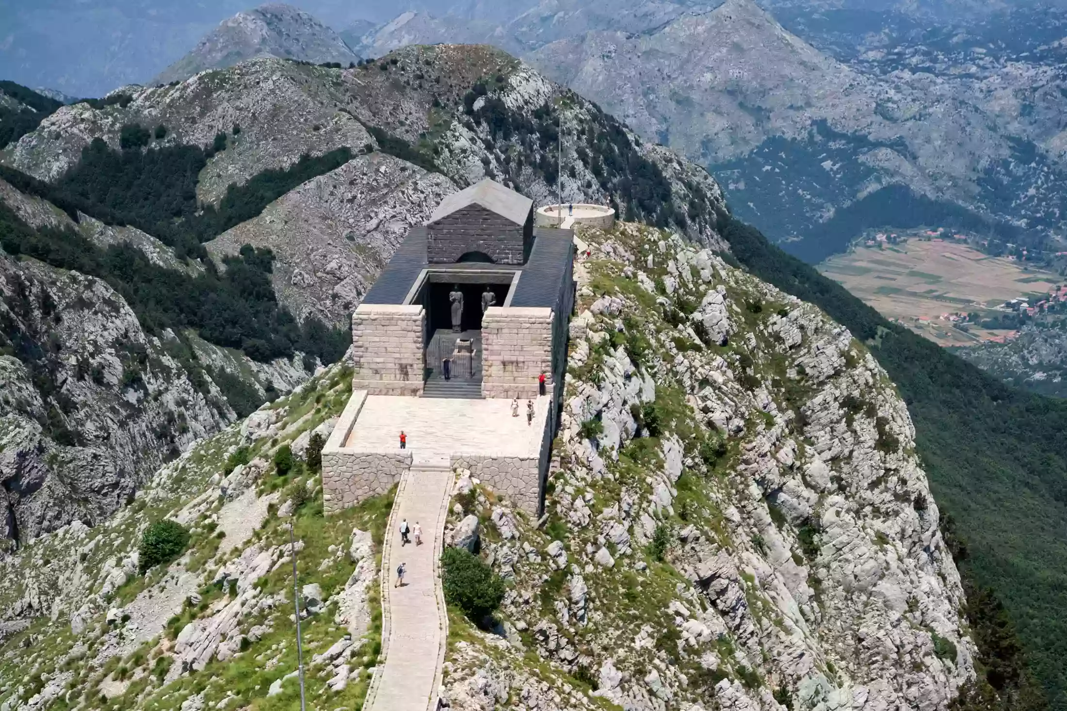Areal view of the Mausoleum of Petar II Petrović Njegoš on Lovćen Mountain in Montenegro.