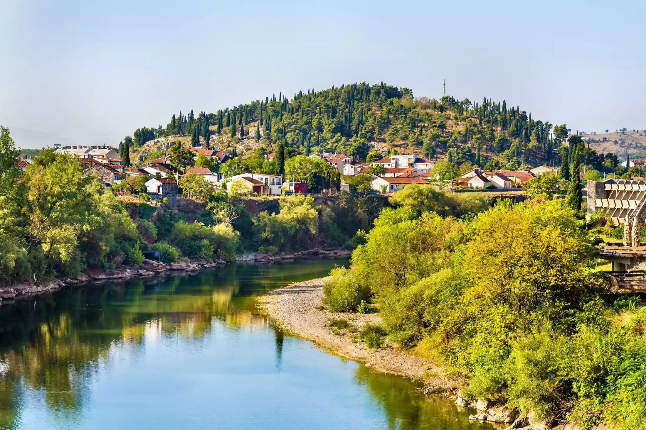 Morača river in Podgorica during a sunny day